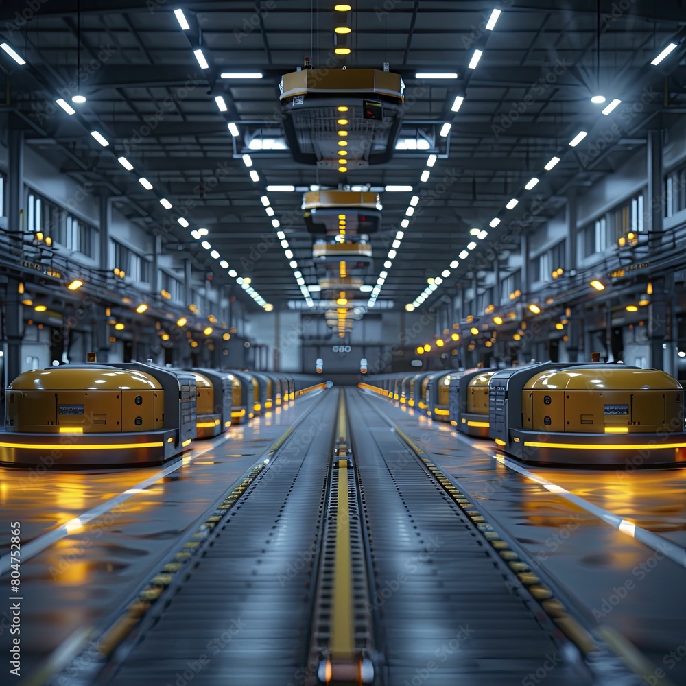 AI Managed Logistics Hub, showcasing automated sorting systems and drone delivery management. AI Managed Logistics Hub, showcasing automated sorting systems and drone delivery management.