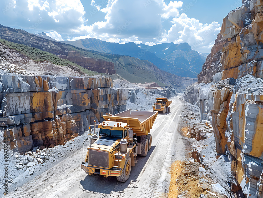 Excavator loading dumper truck on mining site
Excavator loading dumper truck on mining site