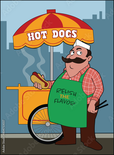A street vendor sells hot dogs.