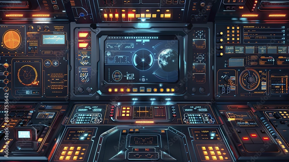 Explore a futuristic spacecraft interface featuring cutting-edge navigation systems and astro tech interfaces in stunning 3D vector style. Explore a futuristic spacecraft interface featuring cutting-edge navigation systems and astro tech interfaces in stunning 3D vector style.