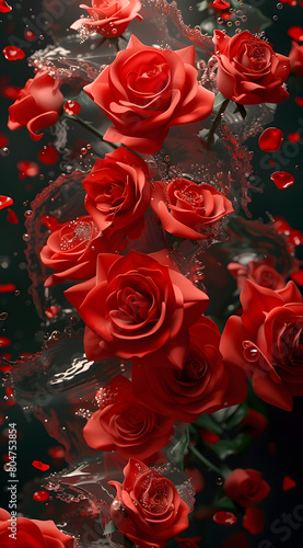 Red Rose Flowers  Still life flowers  blooming Various red rose flowers combined with water  with red and transparent background  animation aesthetics  fun complexity  berry punk  gorgeous colors  32k