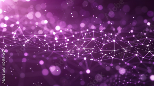Starry purple background with glowing tiny molecular technology network small polygons connected in a pattern resembling a constellation, symbolizing connectivity and innovation.