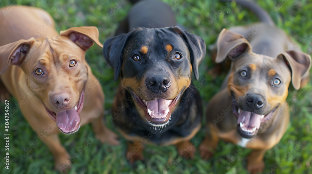 A heartwarming image featuring a trio of adorable dogs--a cute Rottweiler, a cute Pitbull, and a cute Doberman--showcasing their endearing personalities and irresistible charm A heartwarming image featuring a trio of adorable dogs--a cute Rottweiler, a cute Pitbull, and a cute Doberman--showcasing their endearing personalities and irresistible charm