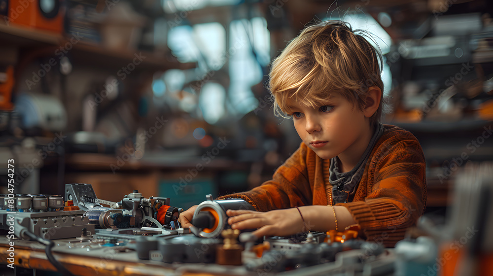 Child crafting a miniature aeroplane model Child crafting a miniature aeroplane model
