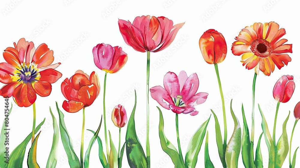 Celebrate Women s Day with a striking card featuring vibrant tulips and gerberas set against a crisp white backdrop Celebrate Women s Day with a striking card featuring vibrant tulips and gerberas set against a crisp white backdrop