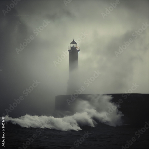 Solitary Lighthouse in the Storm Guiding Light Amidst Turbulence