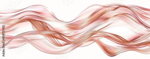 Rose Gold Waves, Shimmering Wavy Abstract Background, Elegant Design Isolated on White