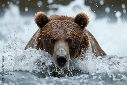 Swift Bear diving river. Nature wild animal. Generate Ai