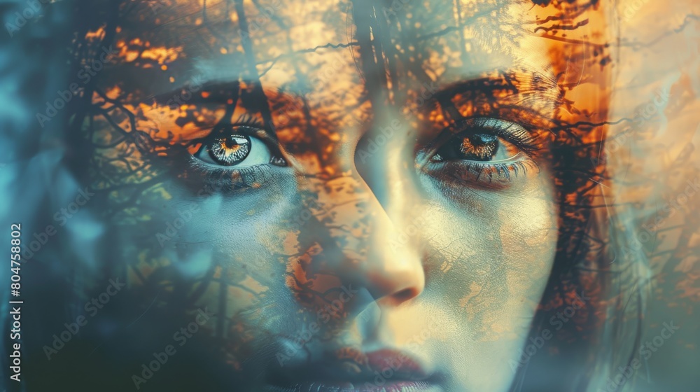 “Thought-Provoking Double Exposure: Sparkling Joy Meets Clouded Melancholy” “Thought-Provoking Double Exposure: Sparkling Joy Meets Clouded Melancholy”