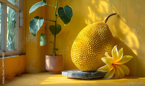 Jackfruit on yellow background  photo