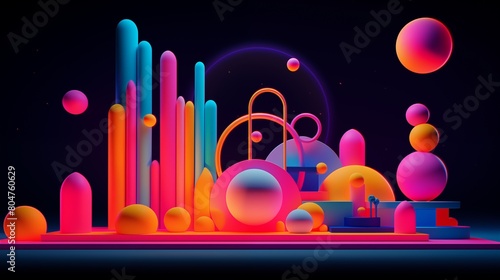 Neon-Colored Abstract Geometric 3D Landscape Illustration.