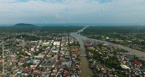 Aerial view of river Cotabato City in Mindanao, Philippines. Cityscape. photo