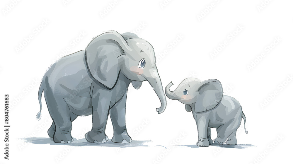  A cute cartoon drawing of an elephant and its baby