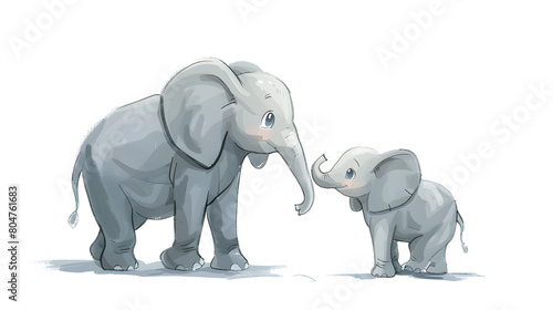  A cute cartoon drawing of an elephant and its baby