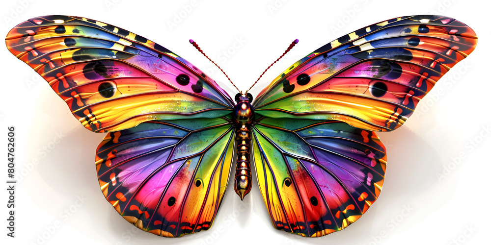 butterfly on white, Brightly colored butterfly with wings spread out on ... Butterfly on white, Brightly colored butterfly with wings spread out on ...