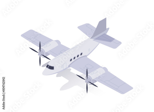Propeller plane. Private Airplane. Retro style airplane, portraying the concept of air travel and transportation. Modern 3d isometric vector illustration isolated on white background