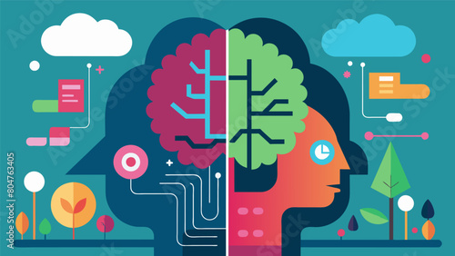 A merging of technology and nature showcasing the unique blend of analytical and creative thinking often found in neurodivergence.. Vector illustration