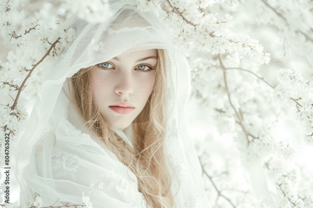 Angelic Beautiful girl in white clothing. Posing pretty lady. Generate ai Angelic Beautiful girl in white clothing. Posing pretty lady. Generate ai