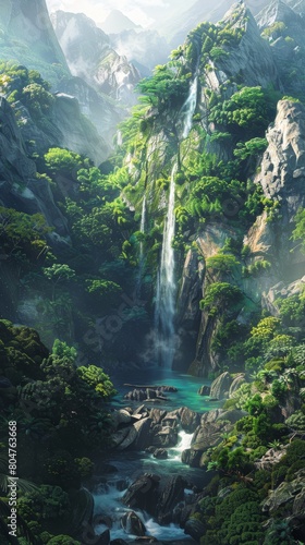 Atmospheric Portraits of Green Mountains and Waterfalls