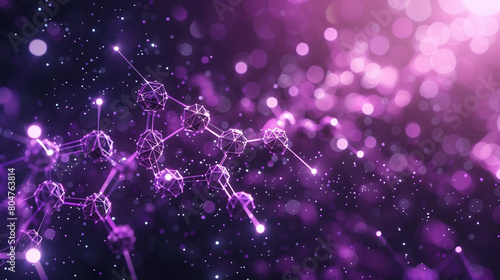 Starlit violet background with sleek molecular connections Tiny polygons glowing softly, arranged in patterns that mimic natural astronomical formations.