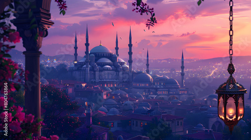 Breath-taking Twilight Scenery of Historic Turkish Cityscape with Iconic Landmarks photo