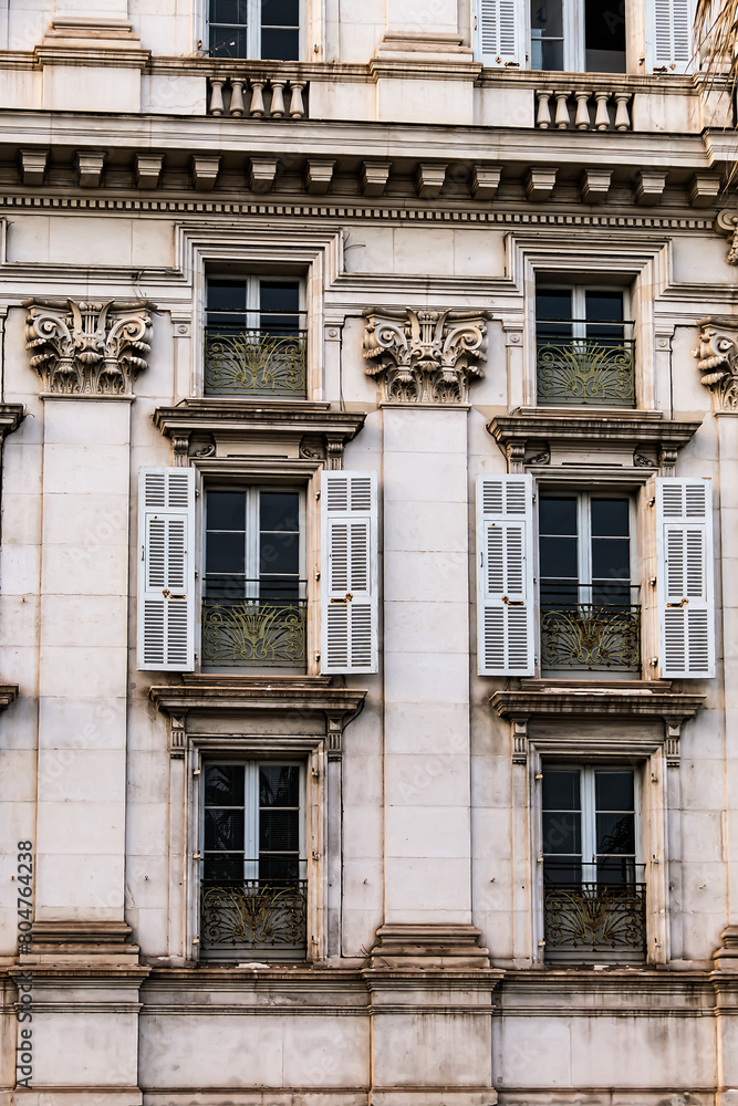 Southern facade of Opera Theater (Theatre de Opera), iconic theatre and major landmark on the Promenade des Anglais, Nice, Cote d'Azur, France.