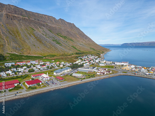 Aerial view of town of Isafjordur in the westfjords of Iceland photo