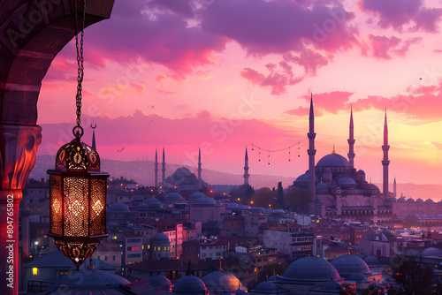Breath-taking Twilight Scenery of Historic Turkish Cityscape with Iconic Landmarks
