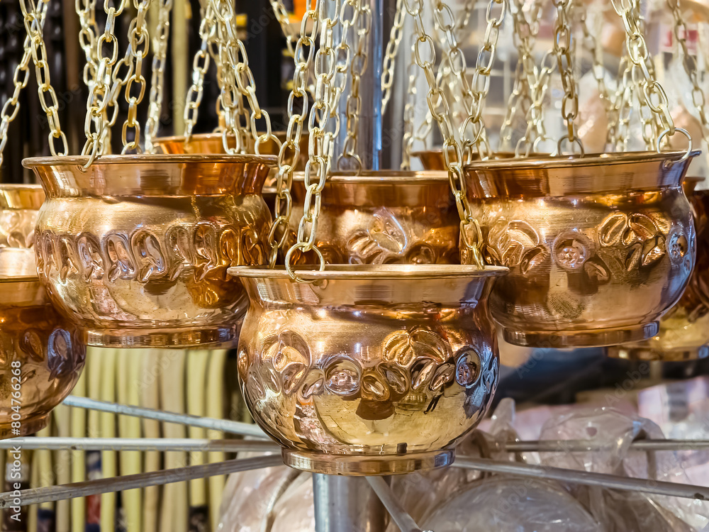 Copper Turkish incense burner in a local bazaar Copper Turkish incense burner in a local bazaar