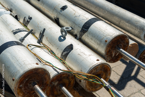 close-up of old canopy poles photo