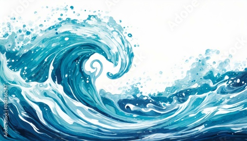 清涼感のある優良な白い背景に、渦巻く海水を描くイラスト generated by AI