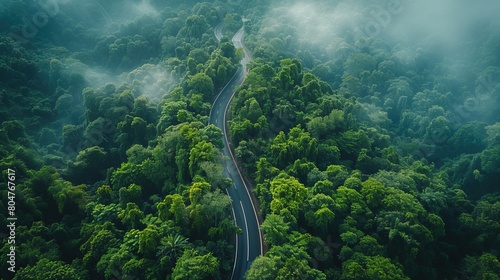 fog in the forest view of road  © Gomi555
