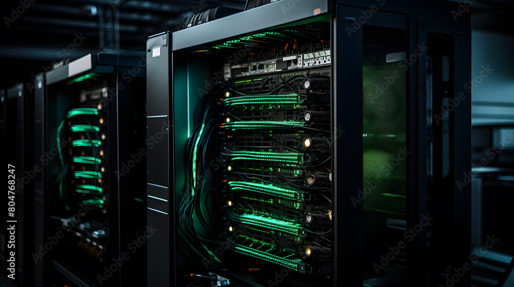 Server Racks and Cabinets full of Hard Drives inside Large Data Center. Advanced Cloud Computing Concept. Server Racks and Cabinets full of Hard Drives inside Large Data Center. Advanced Cloud Computing Concept.