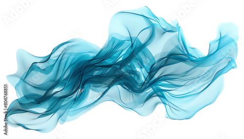 Bright aqua blue wavy abstract, perfectly isolated on a white background, high-resolution capture.