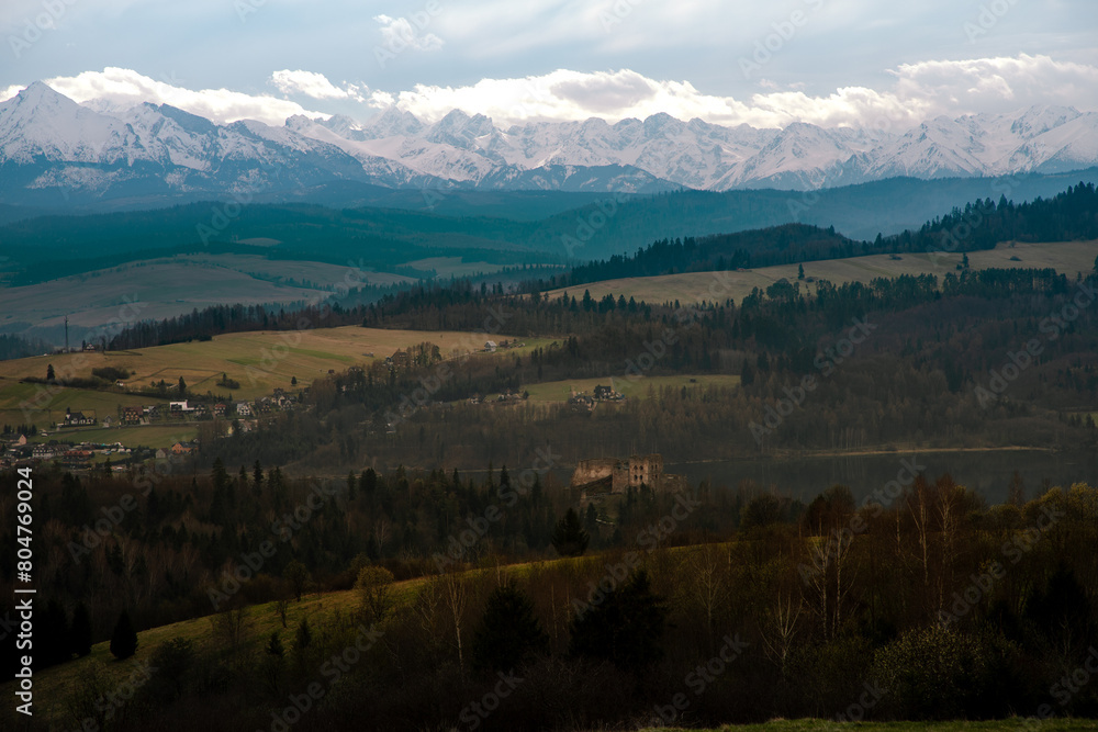 panorama of the Pieniny mountains in Poland in spring