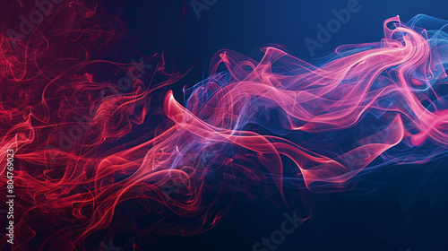 Bright red smoke abstract background drifts over a navy blue background, bold and eye-catching.