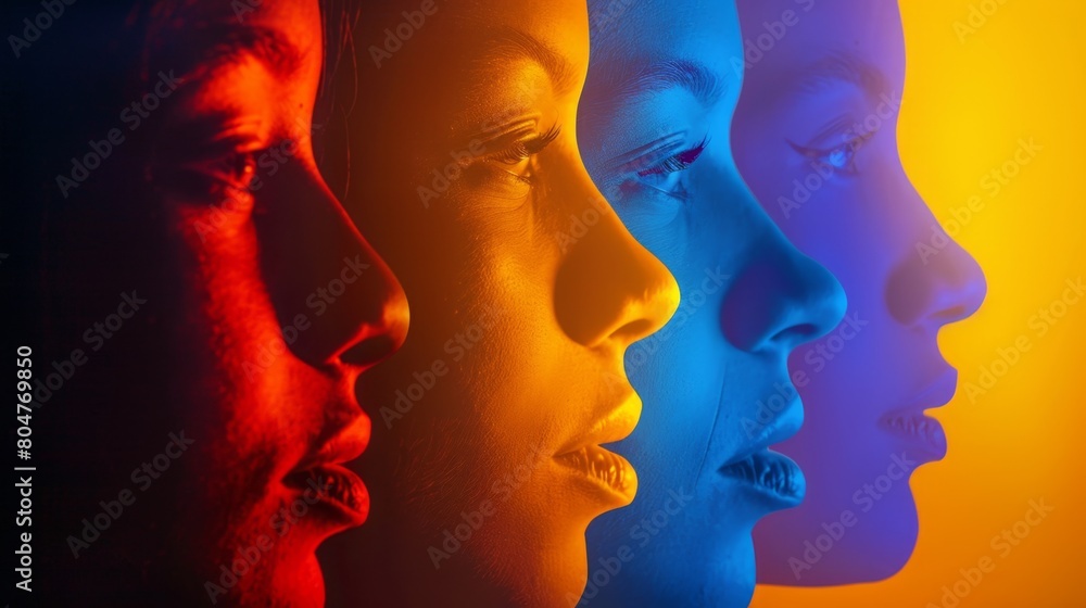 A series of colorful silhouettes showing profiles of diverse individuals.