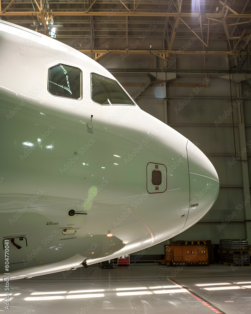 Detailed view of commercial aircraft nose and windshield. Detailed view of commercial aircraft nose and windshield.