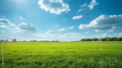Wide green field under a partly cloudy sky, hinting at spring's arrival photo