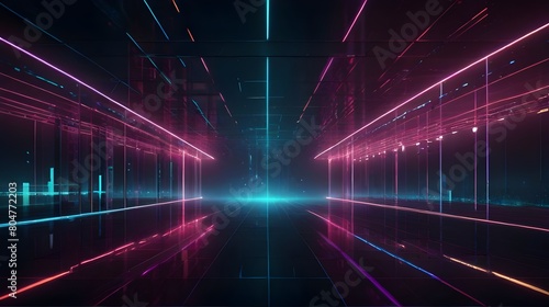Wallpaper Mural Futuristic Technology Abstract Background: Lines and Cubes - Big Data, Data Center, Server, Internet, Speed, Neon Lights,Technology Websites, Digital Marketing Campaigns, Tech Conference Banners Torontodigital.ca