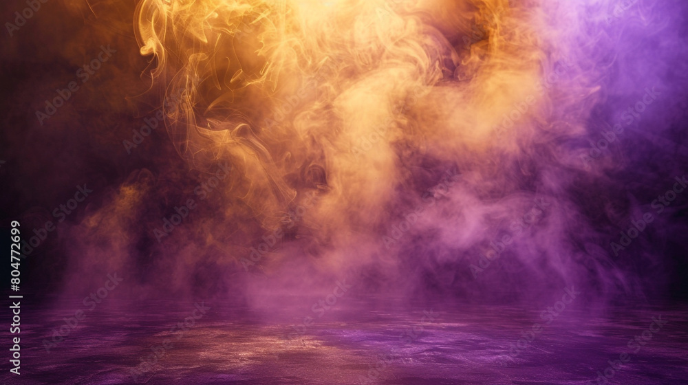 Luminous golden smoke gently rises from a luxurious purple velvet floor.