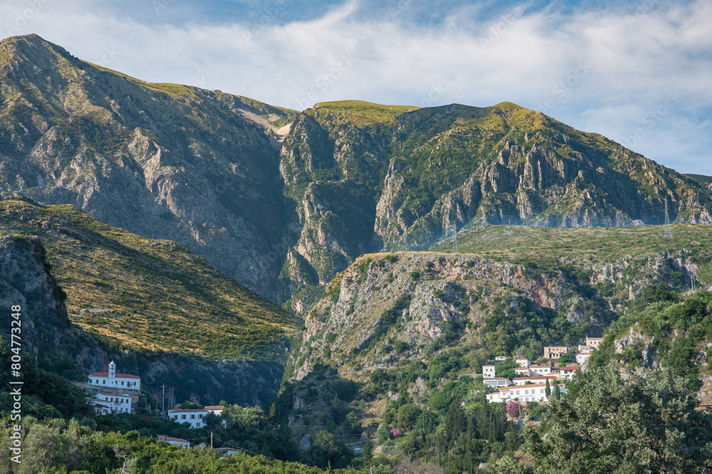 Beautiful mountain landscape of town of Dhermi in Albania