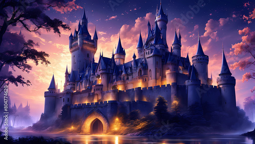 castle at night and moonlight beautiful and shining old castle setting building beautiful Generative AI
