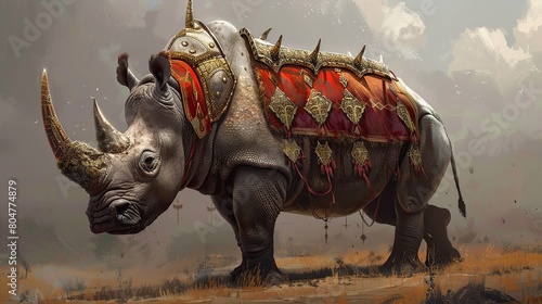 Rhino Clad in Regal Armor. Generative Ai photo