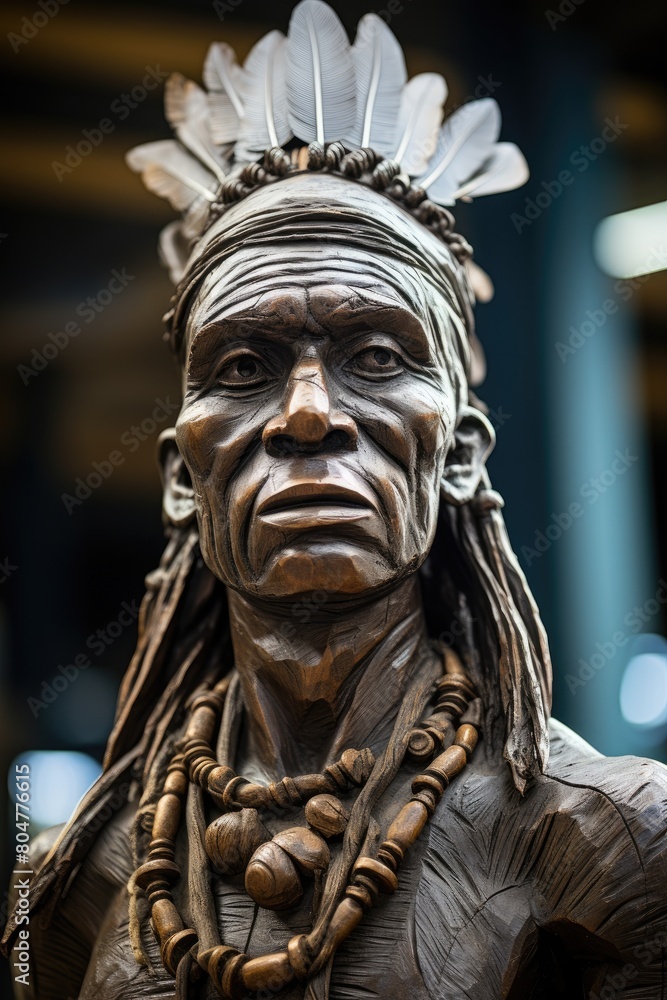 Detailed wooden sculpture of a tribal chief Detailed wooden sculpture of a tribal chief