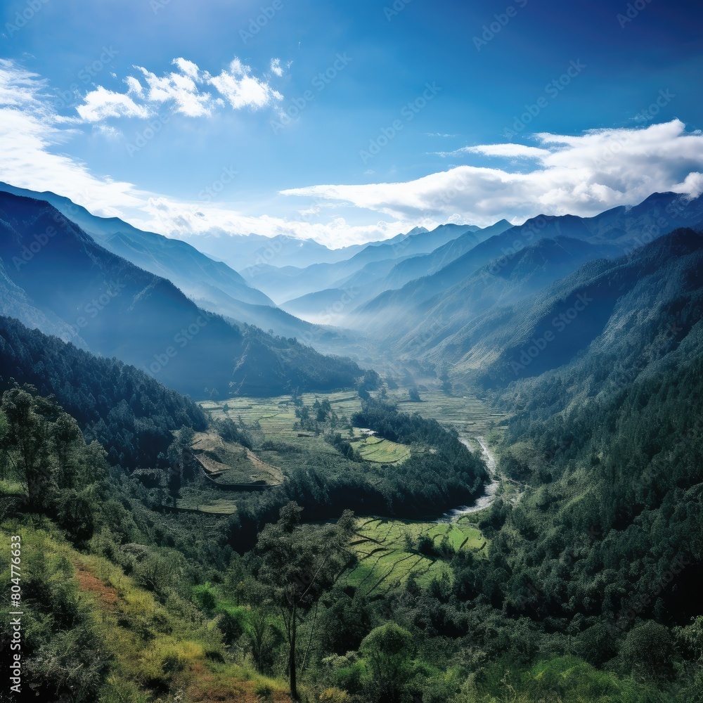 Breathtaking mountain landscape with lush green valleys