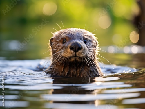 Cute otter swimming in water