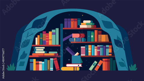 Nestled within the stacks and shelves of used books a hidden gem of a reading nook invites you to escape into a literary world.. Vector illustration