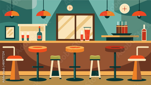 Mismatched bar stools and cozy booths are tered throughout the bar making it the perfect place to sip a drink and enjoy the music. Vector illustration
