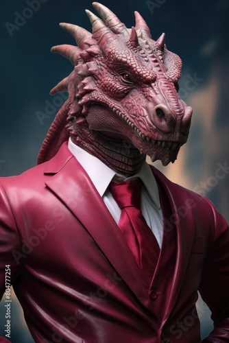 Businessman in a red dragon costume